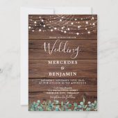 Invitation Verdure rustique Chaîne Lumières Pays Mariage bois (Devant)