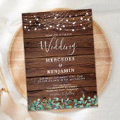 Invitation Verdure rustique Chaîne Lumières Pays Mariage bois