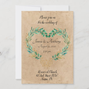 Invitation Verdure rustique Coeur antique Beau Mariage