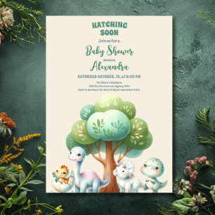Invitation Verdure rustique Cute Baby shower Dinosaure Turquo