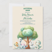 Invitation Verdure rustique Cute Baby shower Dinosaure Turquo (Devant)