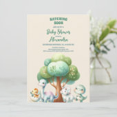 Invitation Verdure rustique Cute Baby shower Dinosaure Turquo (Debout devant)