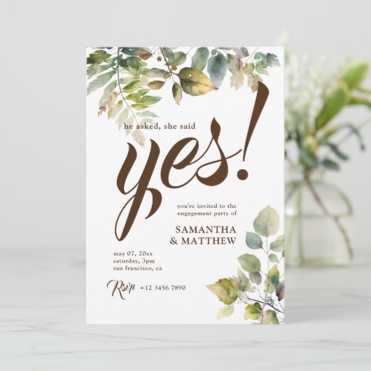 Invitation Verdure Rustique Elle A Dit Oui Parti Engagement (Debout devant)
