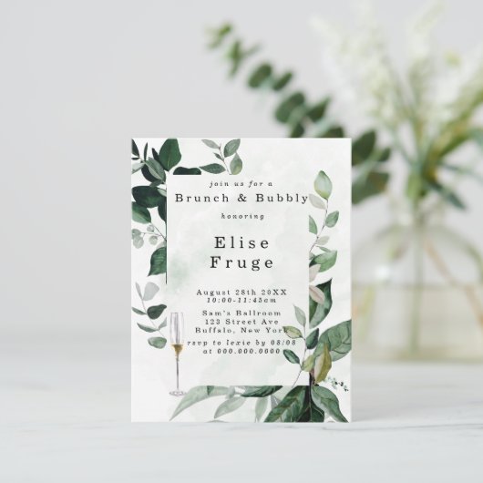 Invitation Verdure rustique Eucalyptus Brunch & Bubbly (Debout devant)