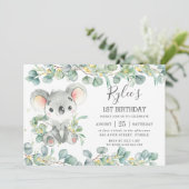 Invitation Verdure rustique Eucalyptus Cute Koala Anniversair (Debout devant)