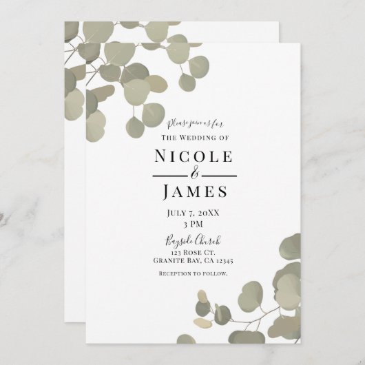 Invitation Verdure rustique Eucalyptus Élégant Mariage modern (Devant / Derrière)