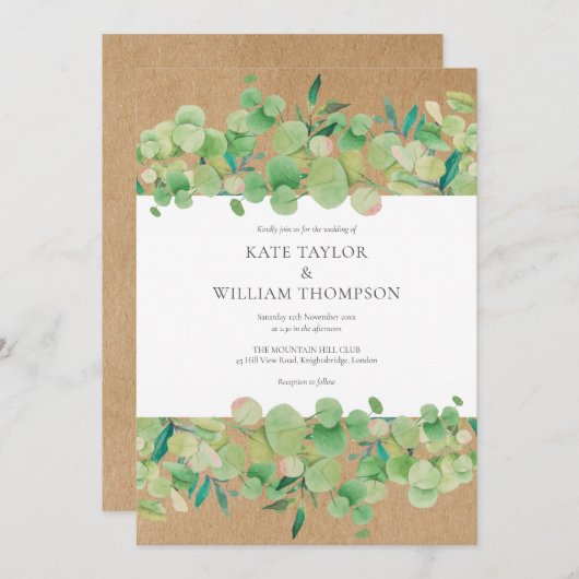 Invitation Verdure rustique Eucalyptus Garland Mariage (Devant / Derrière)