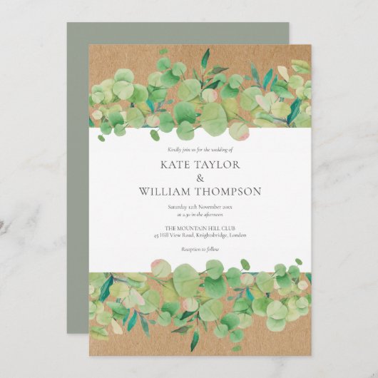 Invitation Verdure rustique Eucalyptus Garland Mariage (Devant / Derrière)