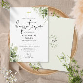 Invitation Verdure rustique Feuilles Élégant Monogramme Baptê