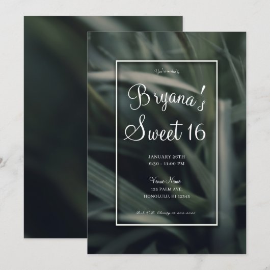 Invitation Verdure rustique Grass printemps doux 16 Anniversa (Devant / Derrière)