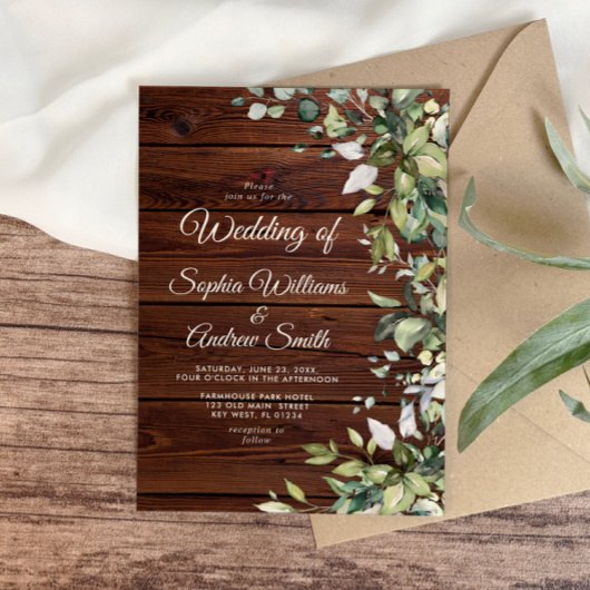 Invitation Verdure rustique Mariage de bois floral
