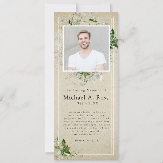 Invitation Verdure rustique | Prière commémorative de photos  (Devant)