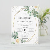 Invitation Verdure rustique & Roses blanches Invit d'or géomé (Debout devant)