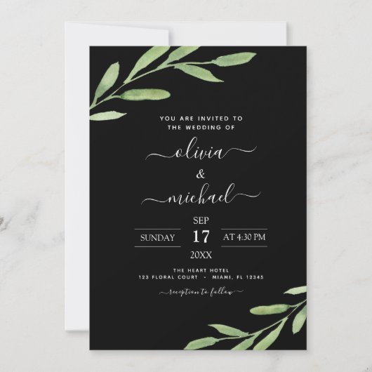 Invitation Verdure Rustique Simple Elégant Mariage (Devant)