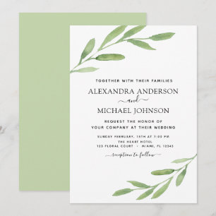 Invitation Verdure Rustique Simple Elégant Mariage d'aquarell