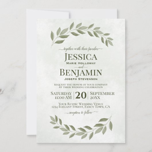 Invitation Verdure rustique Simple Elégant Sage Vert Mariage (Devant)