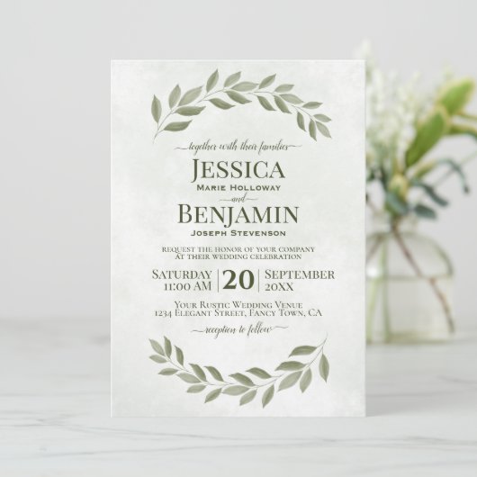 Invitation Verdure rustique Simple Elégant Sage Vert Mariage (Debout devant)