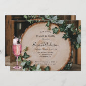 Invitation Verdure rustique & tranche de bois Brunch & Bubbly (Devant / Derrière)