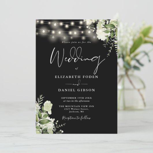 Invitation Verdure String Lights QR Code Mariage photo (Debout devant)