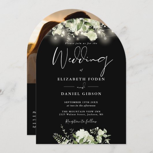 Invitation Verdure String Lights QR Code Photo Arch Mariage (Devant / Derrière)