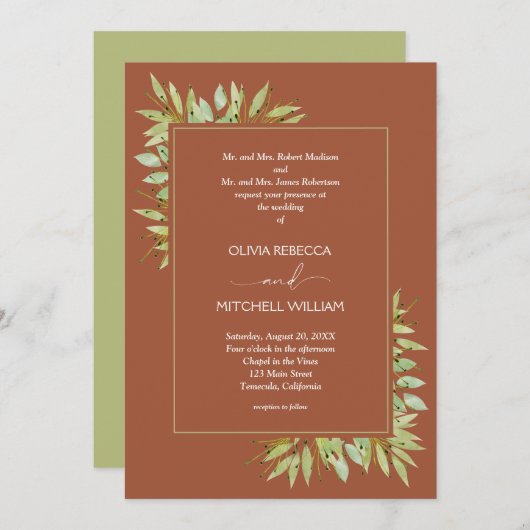 Invitation Verdure sur Mariage en terre cuite (Devant / Derrière)