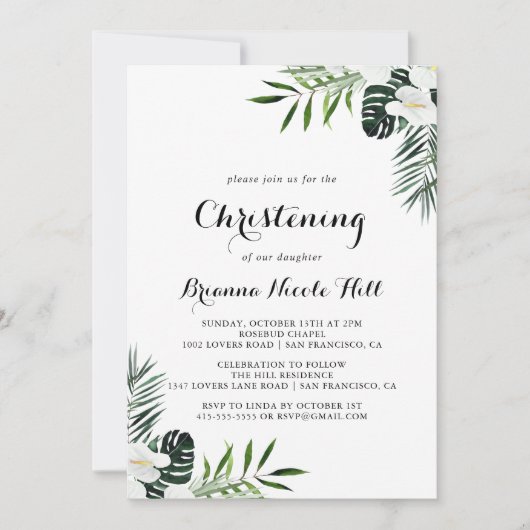 Invitation Verdure tropicale Bleu floral (Devant)