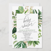 Invitation Verdure tropicale et baby shower or élégant (Devant)