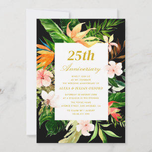 Invitation verdure tropicale fleurie 25e anniversaire mariage