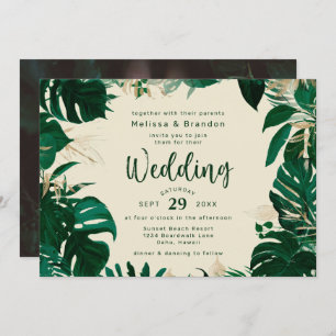 Invitation Verdure tropicale luxuriante et Mariage horizontal