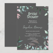 Invitation Verdure verte et rose Fête des mariées gris (Devant / Derrière)