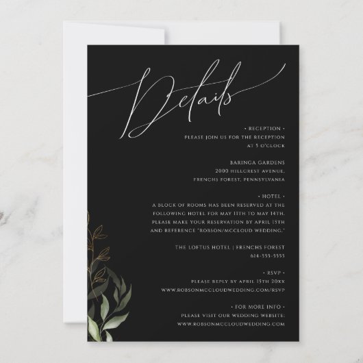 Invitation Verdure Whimsical Or noir Tout en un Mariage (Dos)
