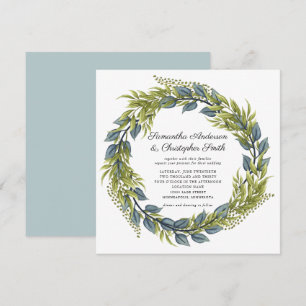Invitation Verdure Wreath Aquarelle Vert et Mariage Turquoise