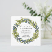 Invitation Verdure Wreath Aquarelle Vert et Mariage Turquoise (Debout devant)