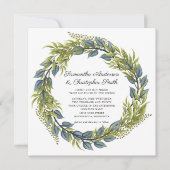 Invitation Verdure Wreath Aquarelle Vert et Mariage Turquoise (Devant)