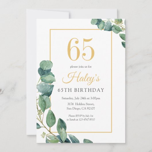Invitation Verdure Wreath Chic Gold & Sage 65E Anniversaire (Devant)