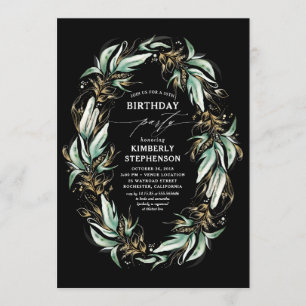 Invitation Verdure Wreath Élégant anniversaire noir moderne
