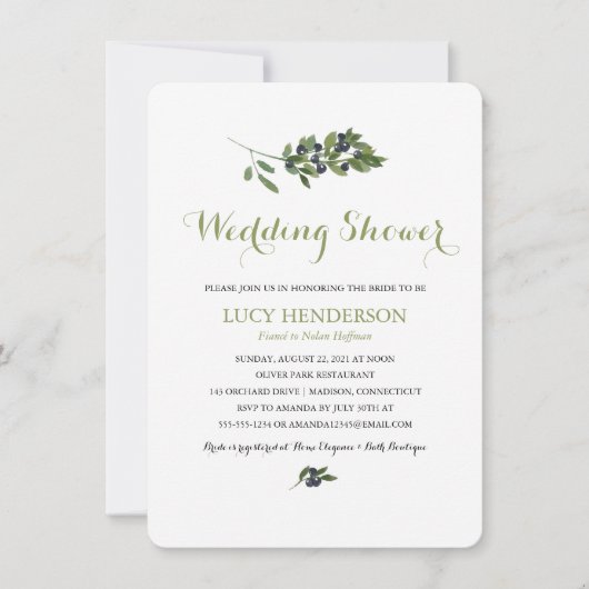 Invitation Verger d'olive aquarelle | Wedding shower (Devant)