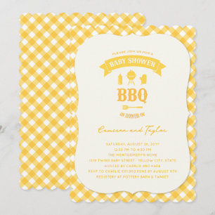 Invitation Vérifications Jaunes Barbecue Fête Bébé Neutre Été