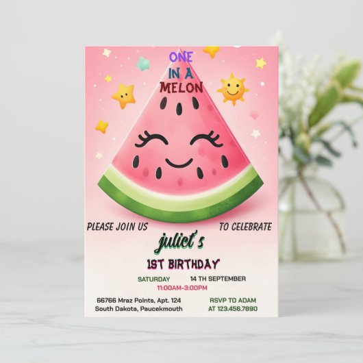 Invitation véritable été rose un dans un melon premier 1er an (Debout devant)