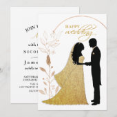 Invitation Véritable huile d'or Élégant Feuille monogramme de (Devant / Derrière)