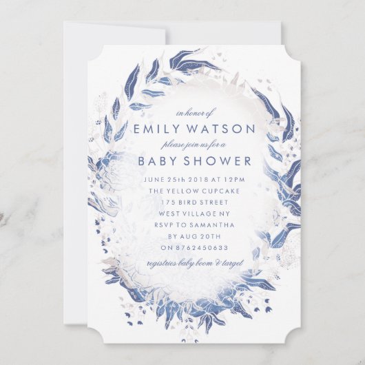 Invitation Véritable Romance Navy Floral Beach Baby shower (Devant)