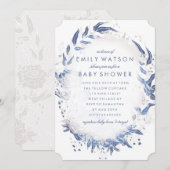 Invitation Véritable Romance Navy Floral Beach Baby shower (Devant / Derrière)