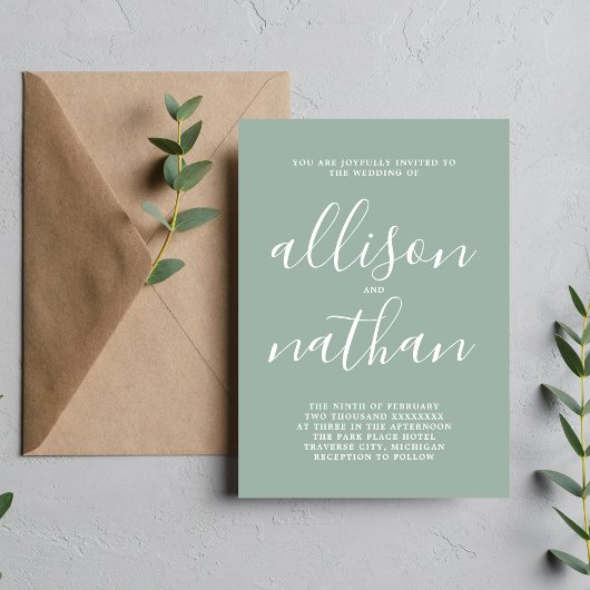 Invitation Véritable simplicité 1 Sage Vert minimaliste Maria