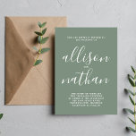 Invitation Véritable simplicité Dusty Green Minimalist Mariag<br><div class="desc">Cette faire-part de mariage simple et magnifique est parfaite pour le minimaliste en nous tous ! Veuillez me contacter si vous désirez de l'aide pour customiser la partie texte de ce faire-part de mariage.</div>