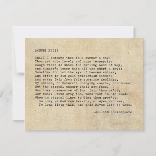 Invitation Véritable sonnet 18 (XVIII) de Shakespeare à la ma (Dos)