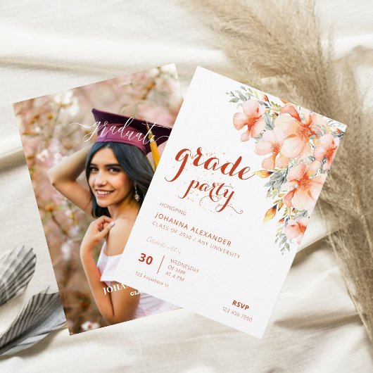 Invitation Vermilion Watercolor Floral Graduation Party