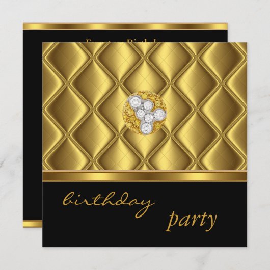 Invitation Vernis Or Élégant Sur Diamant Noir (Devant / Derrière)