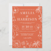 Invitation Verona Sunset Orange Floral Line Mariage (Devant)