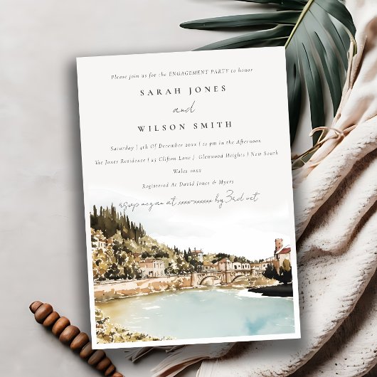 Invitation Vérone Adige River Italie Aquarelle Fiançailles