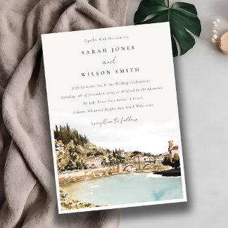 Invitation Vérone Adige River Italie Aquarelle Mariage